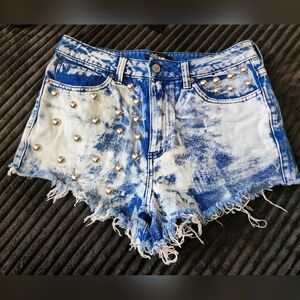 Cello Sz L High rise blue Distressed Denim Shorts with Studs